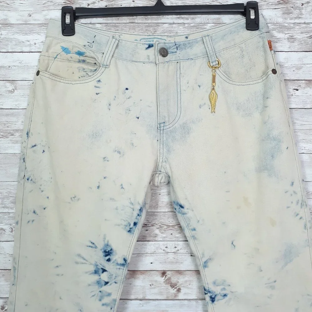 Robin's Jean Mens Jeans 34 Waist Long Flap Studded Pockets Gold Keychain 29